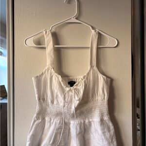 J. Crew White Linen Tie-Front Smocked Tank Dress